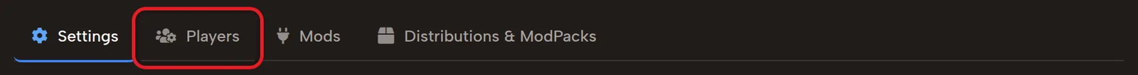 Players tab for the 7DTD server whitelist, bans and admins