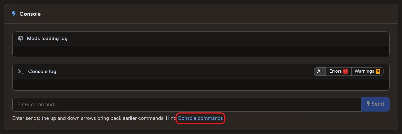 7 Days to Die commands list link in the web console