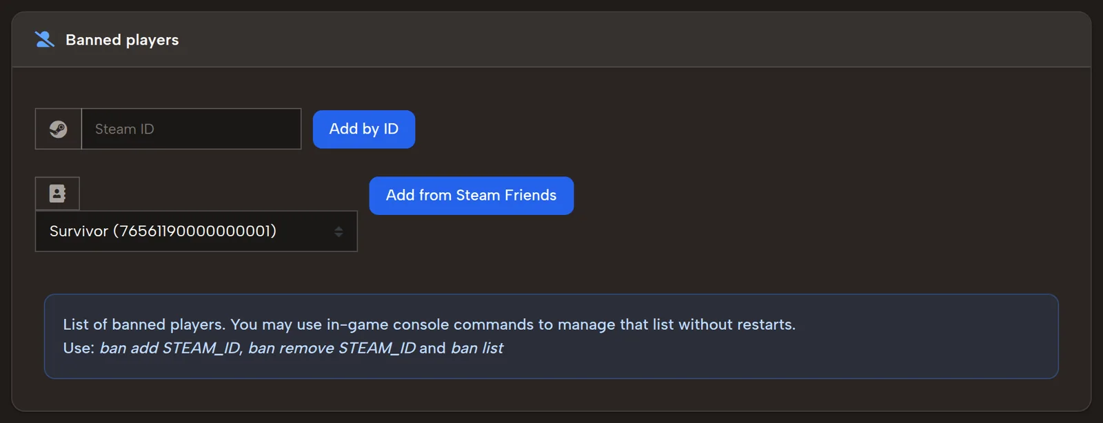 Ban a player from a 7 Days to Die server by Steam ID