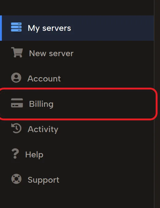 Billing in the 7D2D server hosting panel menu