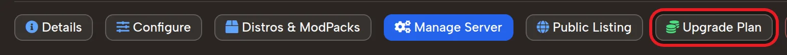 Upgrade Plan button for a 7 Days to Die server