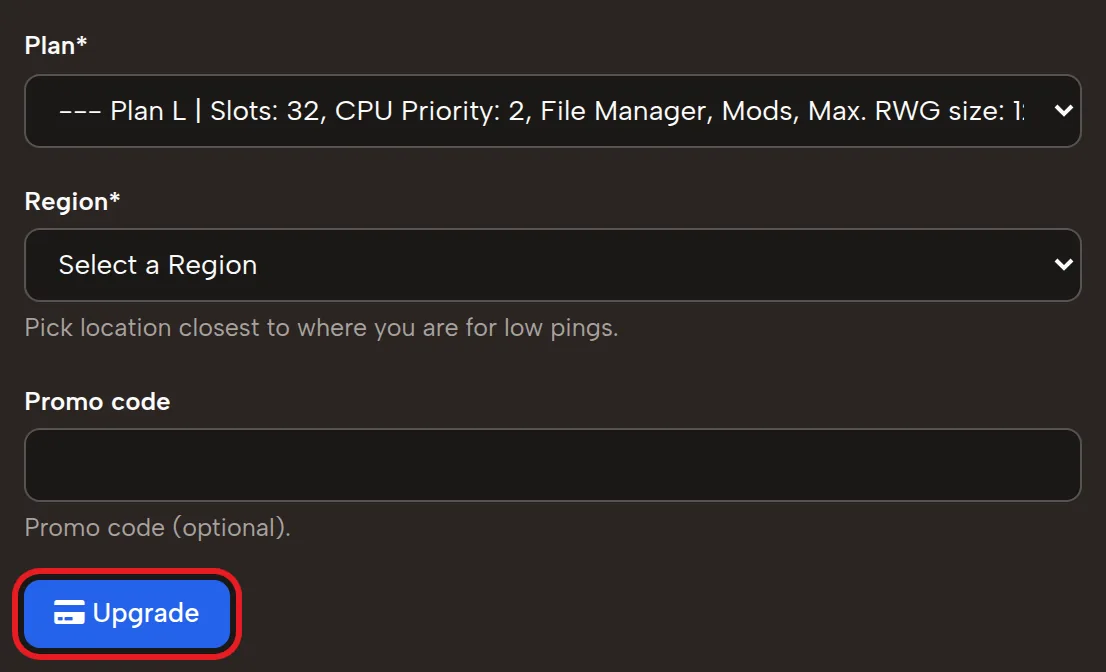Choose a bigger 7 Days to Die server plan and region