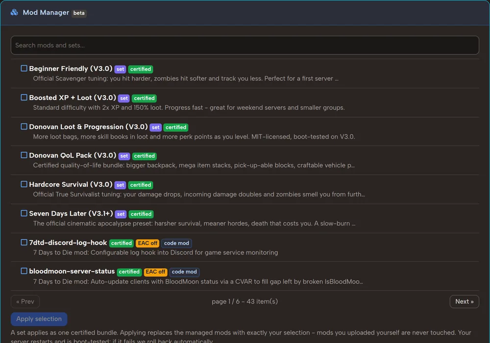 Manage 7 Days To Die server mods easily via the hosting control panel
