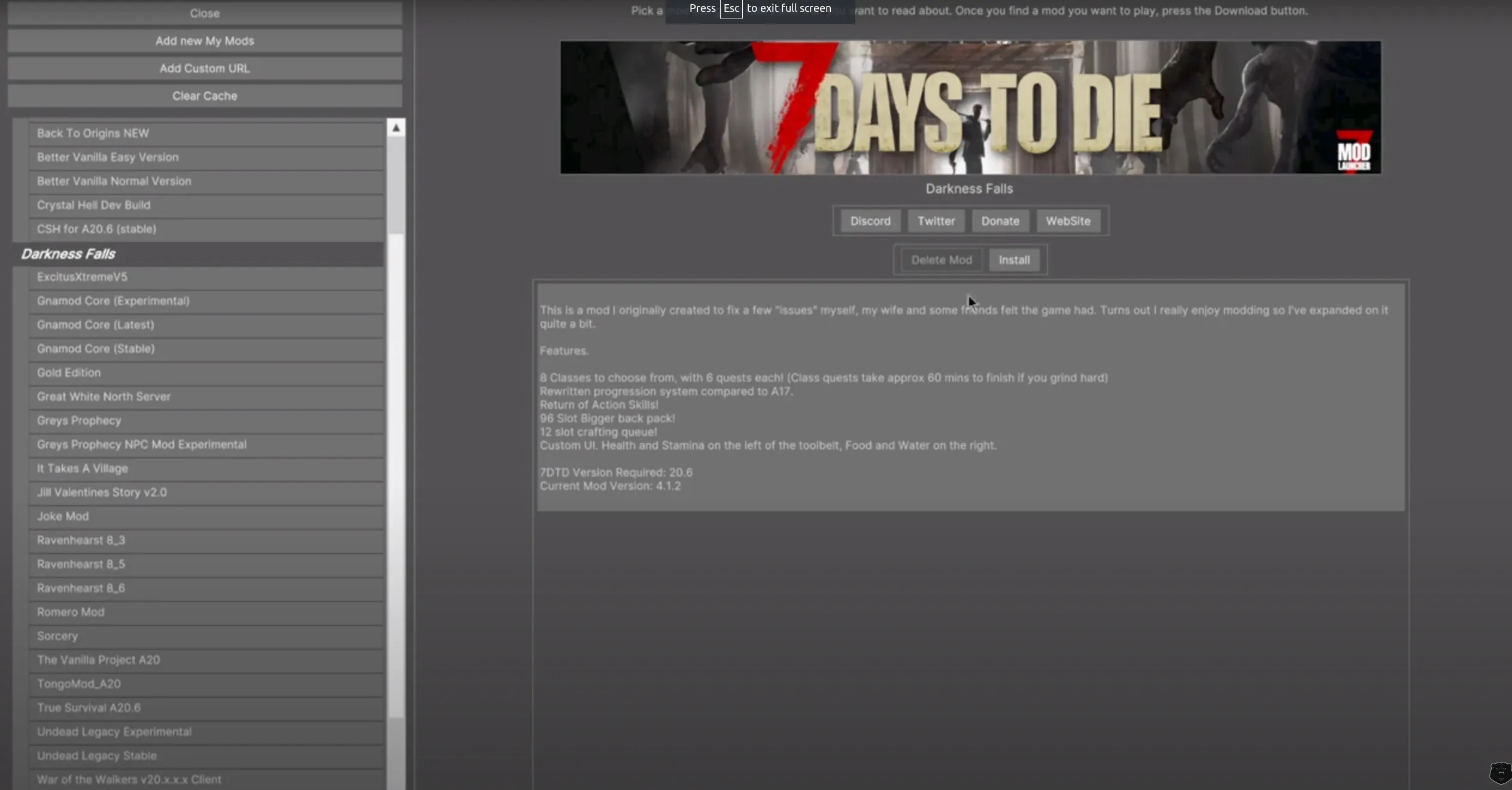 7 Days to Die Mod Launcher V5 dashboard